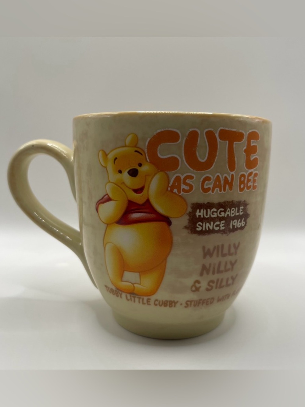Disney Store Winnie the Pooh Mug Cute As Can Be Huggable Since 1966 Ceramic Cup
